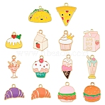 14Pcs 14 Styles Alloy & 304 Stainless Steel Enamel Pendants, Golden, Food, Mixed Color, 12~32x9.5~31.5x1~2mm, Hole: 1.4~2mm, 1pc/style(ENAM-YW0008-50)
