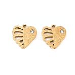 304 Stainless Steel Rhinestone Pendants, Heart Charms, Ion Plating(IP), Real 18K Gold Plated, 13x13x2mm, Hole: 1.5mm(STAS-Z188-02G)