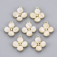 Resin Imitation Cat Eye Charms, with Golden Plated Alloy Cabochon Settings, Flower, PapayaWhip, 15x13x4mm, Hole: 1.2mm(PALLOY-N154-11)