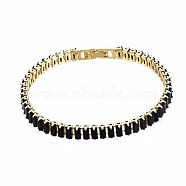 Cubic Zirconia Classic Tennis Bracelet, Real 18K Gold Plated Brass Cubic Zirconia Link Chain Bracelet for Women, Nickel Free, Black, 7-1/8 inch~7-1/2 inch(18~19cm)(X-ZIRC-S067-073B-NF)