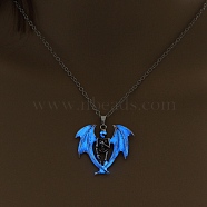 Luminous Alloy Pendants, Necklace, Halloween, Dragon/Skull/Horse/Gun, Blue, 17.72 inch(45cm)(PW-WG96247-03)