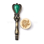 DIY Scrapbook, Brass Wax Seal Stamp, with Alloy Handles, for DIY Scrapbooking, Flower Pattern, Stamp: 25mm, Handle: 88.5x24.5x14mm, 2pcs/set(AJEW-WH0144-085)