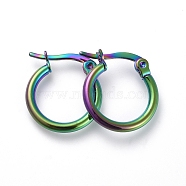 304 Stainless Steel Hoop Earrings, Hypoallergenic Earrings, Ring Shape, Rainbow Color, 12 Gauge, 15x2mm, pin: 0.7x1mm(X-EJEW-G260-02E-M)