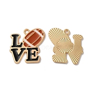 Alloy Enamel Pendants, Cadmium Free & Nickel Free & Lead Free, Light Gold, Word LOVE with Rugby Charm, Black, 23.5x22.5x1.5mm, Hole: 2mm(PALLOY-E028-08LG-02)