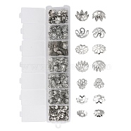 755Pcs 7 Style Iron Bead Caps, Flower, Platinum, 5~10x1~4.4mm, Hole: 1~1.5mm(IFIN-YW0001-56)