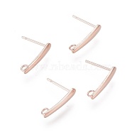 304 Stainless Steel Stud Earring Findings, with Loop, Rose Gold, 15x3x1mm, Hole: 1.6mm, Pin: 0.8mm(STAS-H436-22RG)