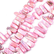 Natural Freshwater Shell Beads Strands, AB Color, Dyed, Nugget Stick, Pearl Pink, 8~25x6~10x2~6mm, Hole: 0.5mm, about 46~49pcs/strand, 13.98 inch~14.56 inch(35.5~37cm)(SHEL-N026-123B)