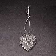 Brushed Style Heart Glass Pendant, with Polyester Metallic Cord, Clear, 130mm(GLAA-WH0031-07B)