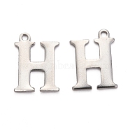 304 Stainless Steel Alphabet Charms, Stainless Steel Color, Letter.H, 12x9x1mm, Hole: 1mm(STAS-H122-H-P)