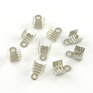 Iron Folding Crimp Ends, Fold Over Crimp Cord Ends, Platinum, 7x5x4mm, Hole: 1mm, Inner Diameter: 4mm(IFIN-R204-26P)