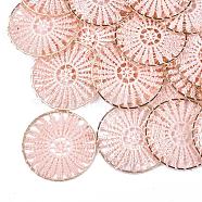Polyester Woven Big Pendant Decorations, with Iron Findings, Flat Round, Light Gold, Misty Rose, 52x1.5mm(FIND-S283-01F)
