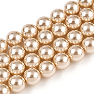 Glass Pearl Beads Strands, Round, Wheat, 10mm, Hole: 0.6mm, about 43pcs/strand, 16.18''(41.1cm)(X-HY-G002-01E-11)