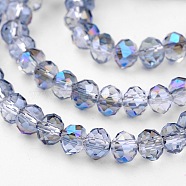 Electroplate Glass Bead Strands, Half Rainbow Plated, Faceted Rondelle, Cornflower Blue, 6x4mm, Hole: 1mm, about 85pcs/strand, 16 inch(GLAA-A024D-HR07)