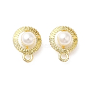 Alloy Stud Earring Findings, with Plastic Pearl Beaded & 925 Sterling Silver Pins & Horizontal Loops, Flat Round, Golden, 13.5x9.5x7mm, Hole: 1.8mm, Pin: 0.6mm(FIND-I033-05G)