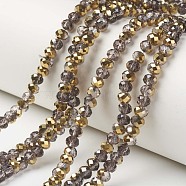 Electroplate Transparent Glass Beads Strands, Half Golden Plated, Faceted, Rondelle, Rosy Brown, 6x5mm, Hole: 1mm, about 83~85pcs/strand, 38~39cm(EGLA-A034-T6mm-O18)