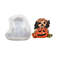 DIY Mini Halloween Skull & Pumpkin Food Grade Silicone Statue Molds, Fondant Molds, Chocolate, Candy, Biscuits, Portrait Sculpture UV Resin & Epoxy Resin Craft Making, White, 80x78x20mm, Finished: 70x69x15mm(DIY-G054-C03)
