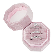 Velvet Ring Boxes, 3 Rings Storage Box, Octagon, Pink, 4.8x4.85x4.4cm(VBOX-WH0013-01A)