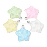 Translucent Resin Pendants, Water Ripple Charms with Platinum Plated Iron Loops, Mixed Color, Star, 24x21.5x7mm, Hole: 2mm(RESI-A025-06B)