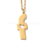 304 Stainless Steel Pendant Necklaces, Letter, Letter F, 15.75 inch(40cm), Pendant: 23.5x8.5x1.5mm(NJEW-H036-02G-F)