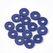 Handmade Polymer Clay Heishi Beads, Disc/Flat Round, Midnight Blue, 8x0.5~1mm, Hole: 2mm, about 380~400pcs/strand, 17.7 inch(X-CLAY-R067-8.0mm-35)