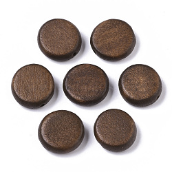 Painted Natural Wood Beads, Flat Round, Coconut Brown, 16x5.5mm, Hole: 1.5mm(WOOD-R265-11D)