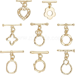 16 Sets 8 Style Brass Toggle Clasps, Ring & Flower & Star & Oval & Bottle & Crown & Heart, Real 16K Gold Plated, 2 sets/style(KK-BC0002-28)