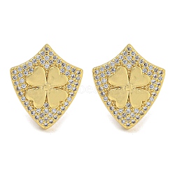 Rack Plating Brass Micro Pave Clear Cubic Zirconia Stud Earrings, Cadmium Free & Lead Free,Real 18K Gold Plated, Clover, 16.5x14mm(EJEW-I313-18D-G)