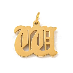 Ion Plating(IP) 304 Stainless Steel Charms, Laser Cut, Golden, Letter Charm, Letter W, 13.5x15.5x1.5mm, Hole: 3mm(STAS-I010-01G-W)