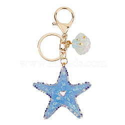 1Pc Diamond-Studded Starfish Shell Car Zinc Alloy
 Keychain Acrylic Cute Men and Women Bag Pendant Metal Keychain Ring Gift, Dodger Blue, 130x65mm(KEYC-SP0001-18A)