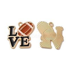 Alloy Enamel Pendants, Cadmium Free & Nickel Free & Lead Free, Light Gold, Word LOVE with Rugby Charm, Black, 23.5x22.5x1.5mm, Hole: 2mm(PALLOY-E028-08LG-02)