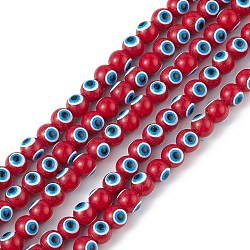Baking Painted Glass Beads, Round with Evil Eye, Red, 6x5mm, Hole: 1.2mm, about 63~68pcs/strand, 13.70~15.04(34.8~38.2cm)(DGLA-C001-02H)
