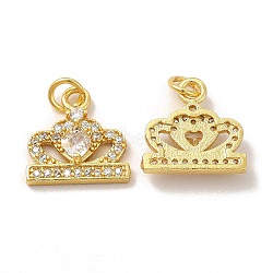 Rack Plating Brass & Cubic Zirconia Charms, with Jump Ring, Lead Free & Cadmium Free, Long-Lasting Plated, Crown Charm, Real 18K Gold Plated, 14.5x14.5x3.5mm, Hole: 3.5mm(KK-G459-06G)