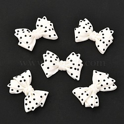 Resin Cabochons, DIY Accessories, Phone Case Decoration, Bowknot with Wave Point Pattern, White, 20x29x5.5mm(CRES-M008-08I)