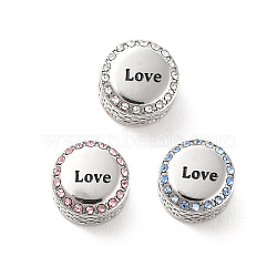 304 Stainless Steel European Beads, with Enamel & Rhinestone, Large Hole Beads, Stainless Steel Color, Flat Round with Word Love, Mixed Color, 12x8mm, Hole: 4mm(STAS-D180-06P)