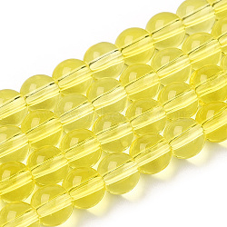 Transparent Glass Beads Strands, Round, Yellow, 6~6.5mm, Hole: 1.4mm, about 67~70pcs/strand, 14.76 inch~15.16 inch(37.5~38.5cm)(GLAA-T032-T6mm-12)
