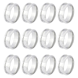 12Pcs 201 Stainless Steel Grooved Finger Ring Settings, Ring Core Blank, for Inlay Ring Jewelry Making, Stainless Steel Color, US Size 8(18.1mm), 7.5mm(STAS-UN0038-95)