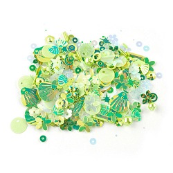 Plastic Paillette Beads, Sequin Beads, Mixed Shapes, Green, 4~19x4~13x0.1mm, Hole: 1~3.9mm(DIY-P025-05G)