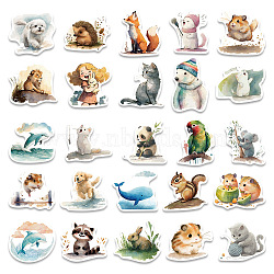 50Pcs Waterproof PVC Animals Stickers Set, Adhesive Label Stickers, for Water Bottles, Laptop, Luggage, Cup, Computer, Mobile Phone, Skateboard, Guitar Stickers, Mixed Color, 56.6x52.7mm(PW-WG70564-01)