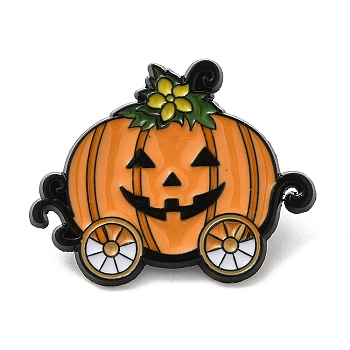 Halloween Enamel Pins, Electrophoresis Black Alloy Badge for Backpack Clothes, Pumpkin Carriage, 24x30x1.5mm