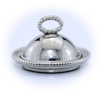 Miniature Alloy Food Serving Cover Cloche Dome Plate, for Dollhouse Accessories Pretending Prop Decorations, Platinum, 33x22mm