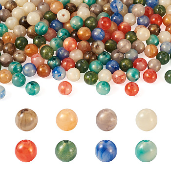160Pcs 8 Colors Opaque Acrylic Beads, Two Tone Color, with Glitter Powder, Round, Mixed Color, 11.5x11mm, Hole: 2mm, 20pcs/color