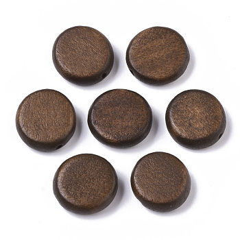 Painted Natural Wood Beads, Flat Round, Coconut Brown, 16x5.5mm, Hole: 1.5mm