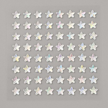 Star Transparent Acrylic Rhinestone Stickers, Crystal Gems Stickers for DIY Nail Art, Car, Mobile Phone Decoration, Clear AB, 75x75x2mm, Sticker: 6x6mm, 64pcs/sheet