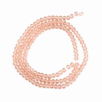 Glass Beads Strands, Faceted, Rondelle, Salmon, 4x3mm, Hole: 0.9mm, about 123~127pcs/strand, 16.5~16.9 inch(42~43cm)
