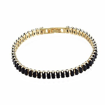 Cubic Zirconia Classic Tennis Bracelet, Real 18K Gold Plated Brass Cubic Zirconia Link Chain Bracelet for Women, Nickel Free, Black, 7-1/8 inch~7-1/2 inch(18~19cm)