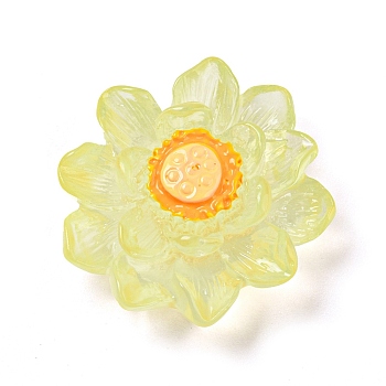 Luminous Transparent Resin Decoden Cabochons, Glow in the Dark Lotus Flower, for Jewelry Making, Yellow, 22.5~23x9.5mm