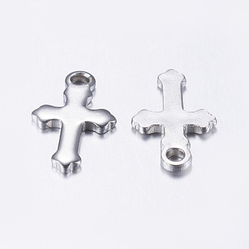 304 Stainless Steel Pendants, Cross, Stainless Steel Color, 12x7x1mm, Hole: 1.2mm