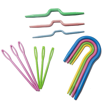 13Pcs ABS Plastic Knitting Sewing Needles, Curved Crochet & U-shaped Large Eye Needle DIY for Manual Scarf Sweater Twist Weaving Tool, Mixed Color