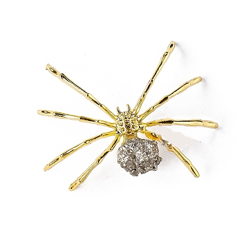 Natural Pyrite & Alloy Spider Display Decorations, Halloween Ornaments Mineral Specimens, Golden, 45x55mm