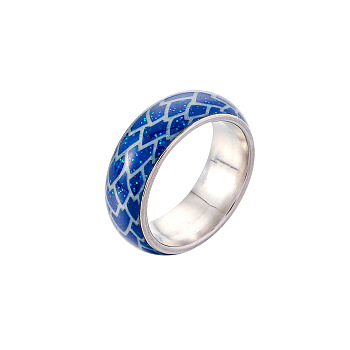 Glow in the Dark Luminous Enamel Finger Ring, Stainless Steel Rings for Women, Medium Blue, US Size 9(18.9mm)